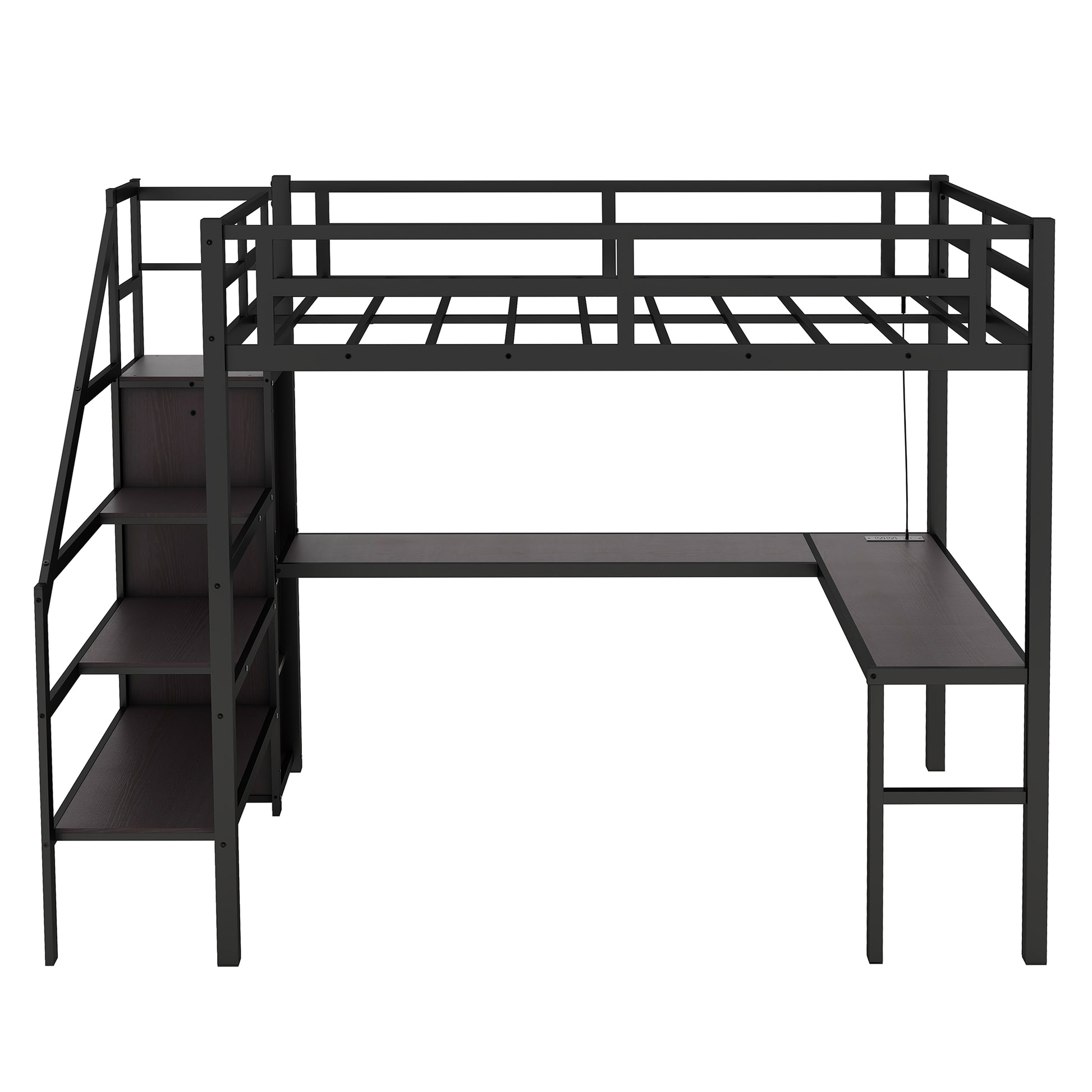 Full Xl Size Loft Bed With L Shaped Desk And Usb, Metal Loft Bed With Wardrobe And Adjustable Shelf, High Loft Bed With Led For Kids Teens Adults, Black Expect Arrive 2024 10 10 Full Xl Black Metal