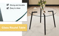 Table And Chair Set.A Modern Minimalist Style Round Clear Tempered Glass Table With Black Metal Legs.Paried With 4 Chairs With Modern Pu Leather High Back Upholstered And C Tube Black Metal Legs. White Black Seats 4 Glass Metal