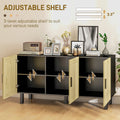 Homcom Sideboard Buffet Cabinet, Kitchen Cabinet, Coffee Bar Cabinet With 3 Rattan Doors And Adjustable Shelves, Black And Natural Black Natural Particle Board
