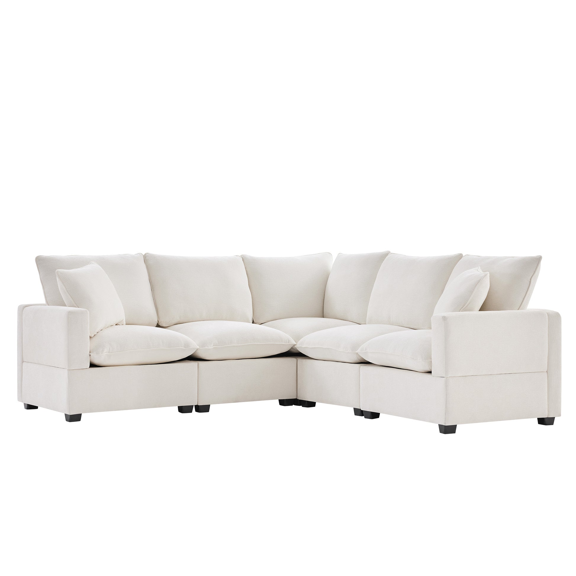 84*84" Modern L Shape Modular Sofa, 5 Seat Chenille Sectional Couch Set With 2 Pillows Included, Freely Combinable Indoor Funiture For Living Room, Apartment, Office, 2 Colors White Chenille 5 Seat