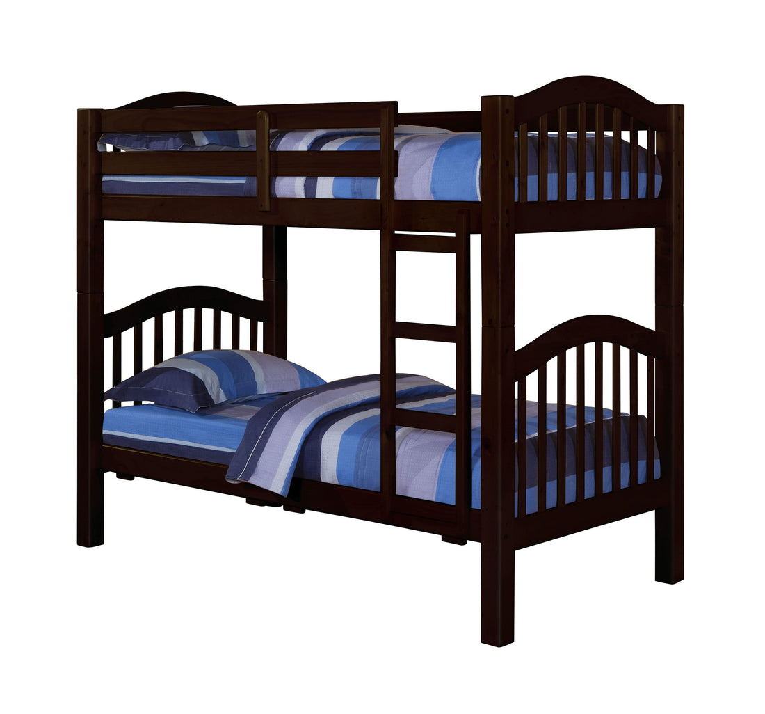 Espresso Twin Over Twin Bunk Bed With Built In Ladder Espresso Espresso Primary Living Space Pine Wood