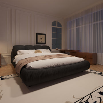 King Size Luxury Upholstered Platform Bed With Oversized Padded Backrest And Solid Wood Frame,Suitable For Multiple Heights Of Mattresses,Black Old Sku:W1885S00017 Box Spring Not Required King Black Wood Pine Solid Wood