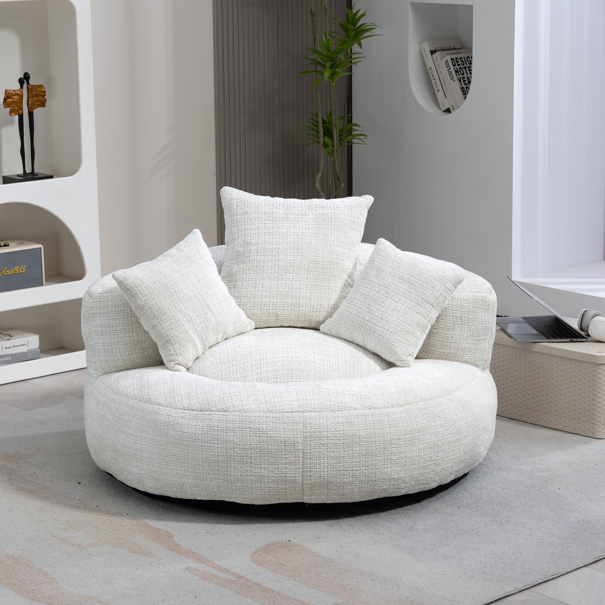 Coolmore Lazy Sofa Durable Comfort Lounger High Back Bean Bag Chair Couch With Three Pillows For Adults And Kids, Indoor & Outdoor, Single Gaming Sofa Chair For Bedroom,Office Beige Chenille Beige Foam Chenille 1 Seat