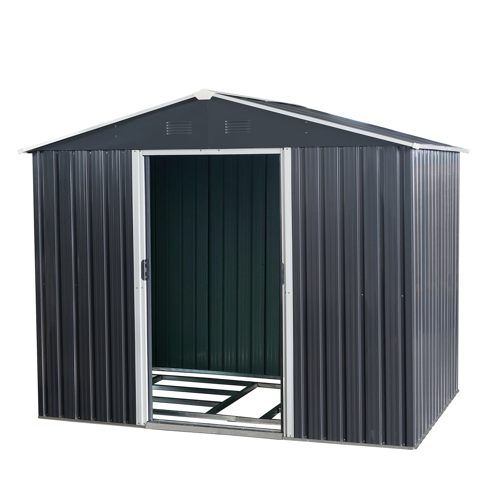 8Ft X 6Ft Outdoor Metal Storage Shed With Floor Base,Black Black Iron