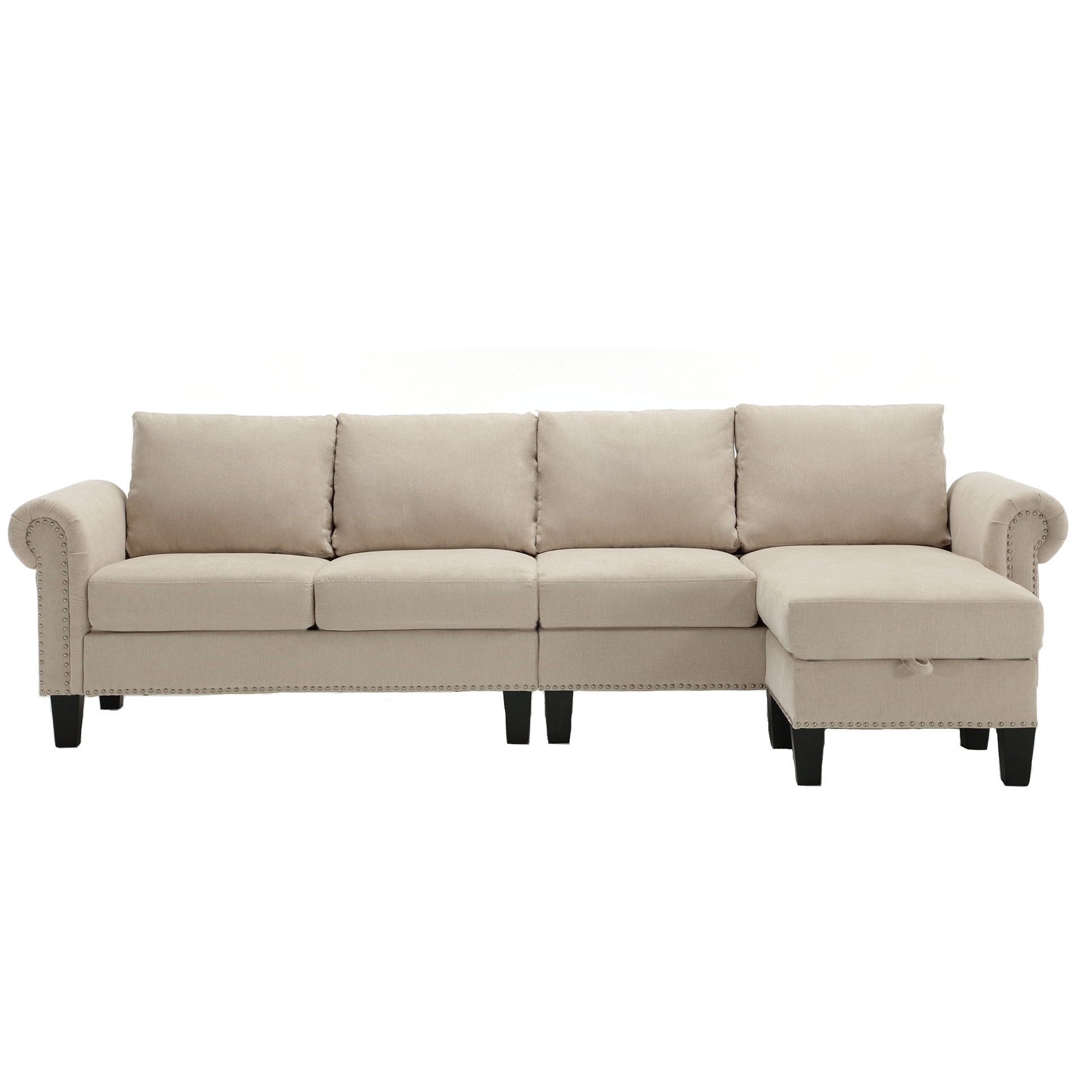 Arrived Convertible Sectional Sofa With Storage,L Shaped Sofa,Four Seater Sofa,Modern Linen Fabric Sectional Couches For Living Room, Beige Beige Polyester Wood Primary Living Space Medium Soft Cushion Back Modern Wood 4 Seat