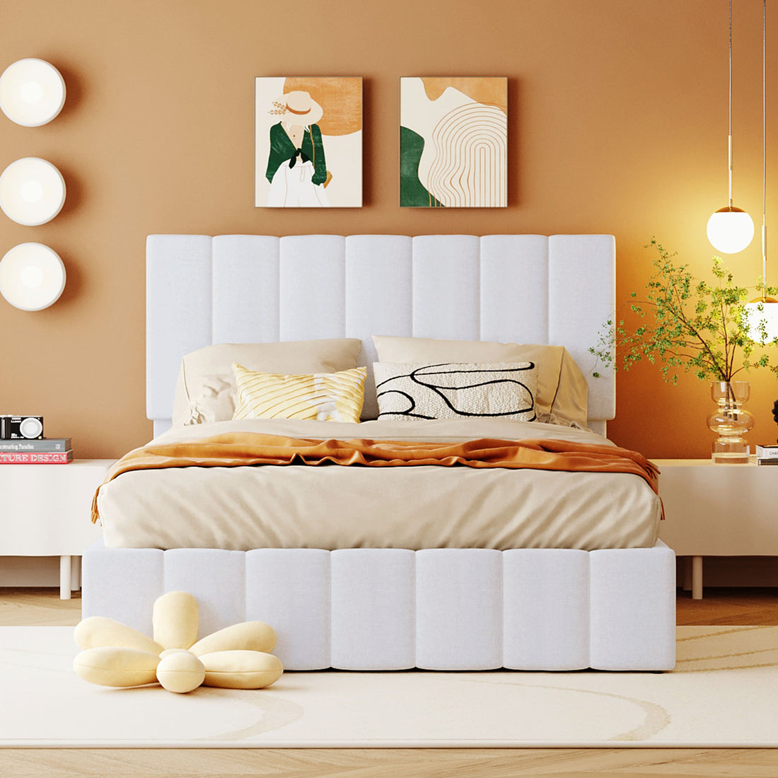 Full Size Upholstered Platform Bed With A Hydraulic Storage System White Old Sku: Lp000111Aak White Upholstered
