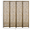 Homcom 4 Panel Room Divider, 5.5 Ft Portable Folding Privacy Screens, Reed Hand Woven Freestanding Partition Wall Dividers For Home Office, Carbonized Brown Bamboo