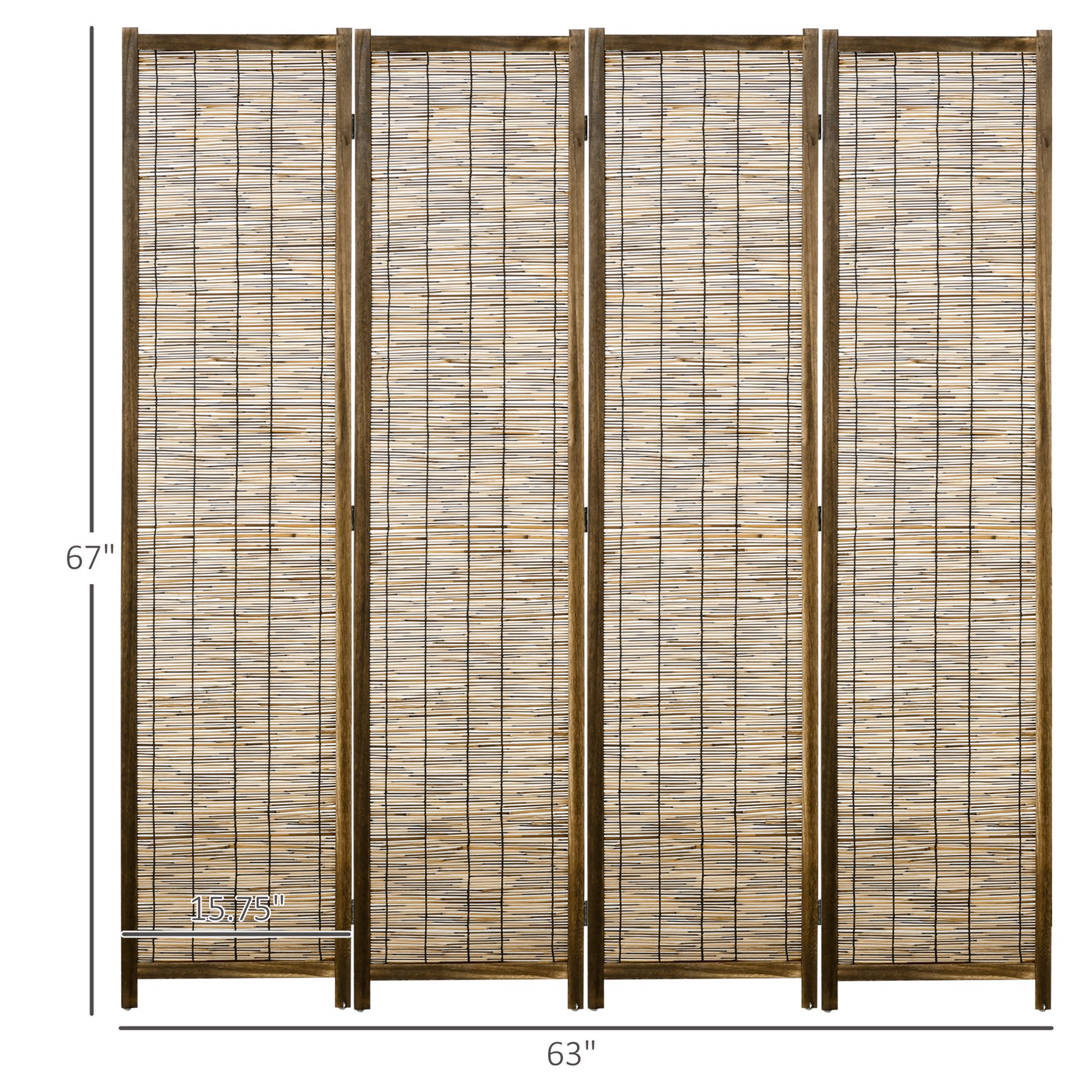 Homcom 4 Panel Room Divider, 5.5 Ft Portable Folding Privacy Screens, Reed Hand Woven Freestanding Partition Wall Dividers For Home Office, Carbonized Brown Bamboo