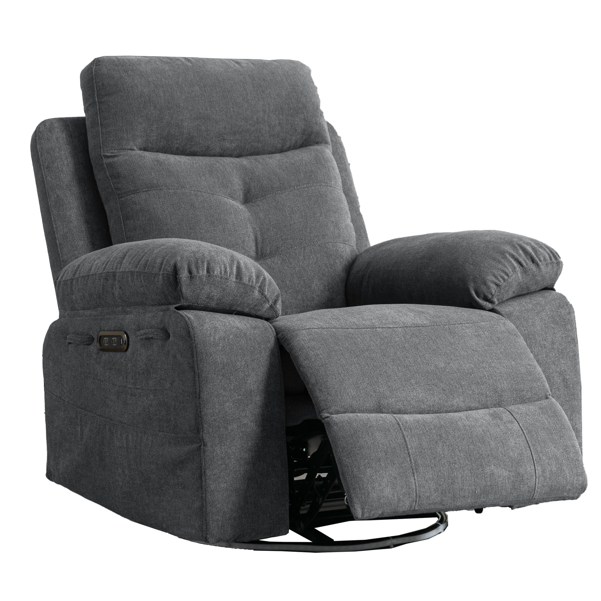 Power Recliner Glider Chair With Bluetooth Speaker 270 Degree Swivel With Led Light Side Arm With Storage Pockets Usb Type C Charging Port Button Control Retractable Footrest Adjustable Backrest Dg Dark Grey Linen Power Push Button Primary Living Space