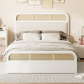 Queen Size Wooden Platform Bed With Trundle And 2 Drawers,White Queen White Solid Wood Mdf