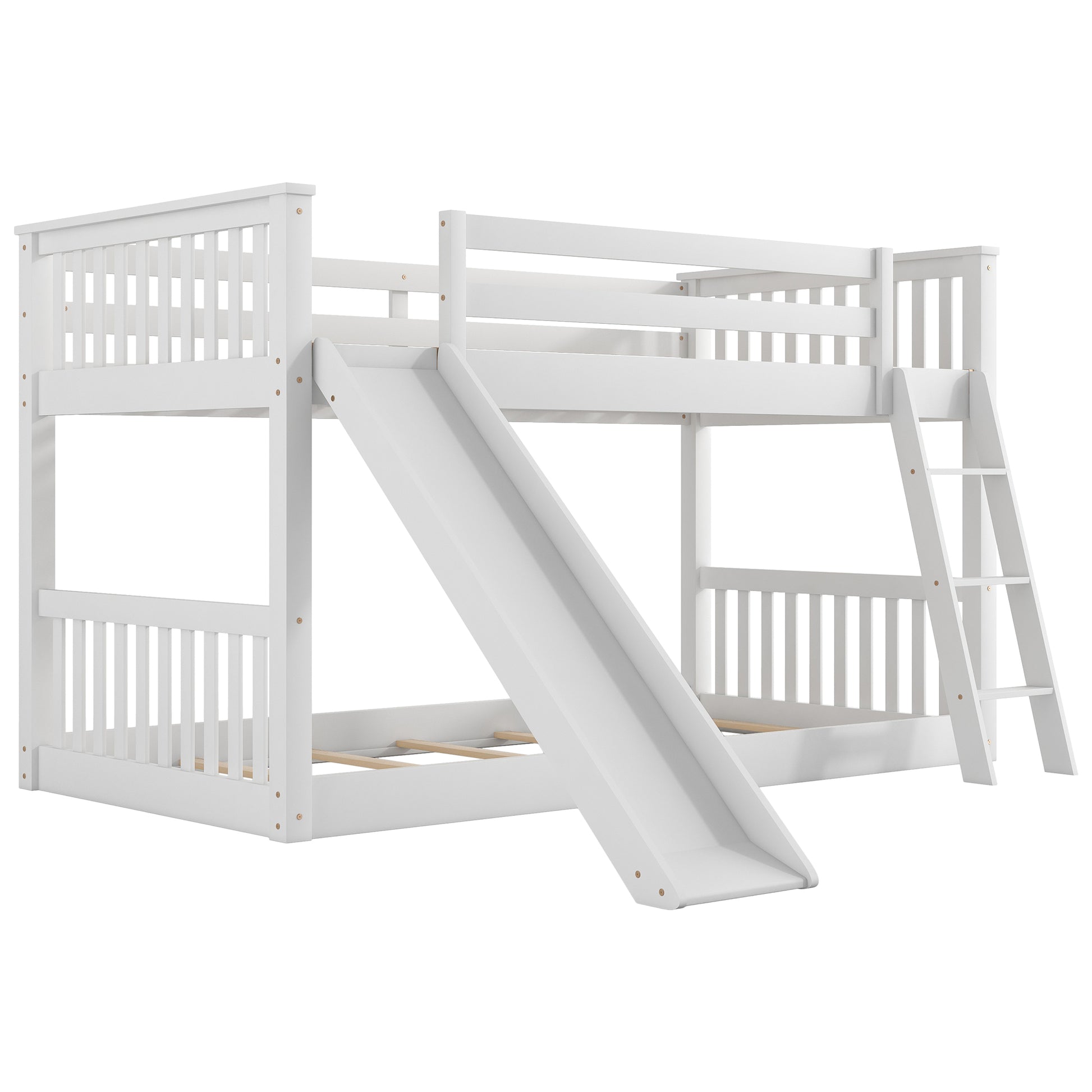 Twin Over Twin Bunk Bed With Convertible Slide And Ladder, White Old Sku: Sm000213 Box Spring Not Required Twin White Wood Bedroom Bunk Pine