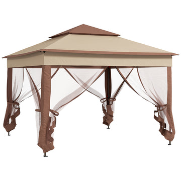 Outsunny 11' X 11' Pop Up Canopy, Outdoor Patio Gazebo Shelter With Removable Zipper Netting, Instant Event Tent W 114 Square Feet Of Shade And Carry Bag For Backyard, Garden, Khaki Khaki Metal