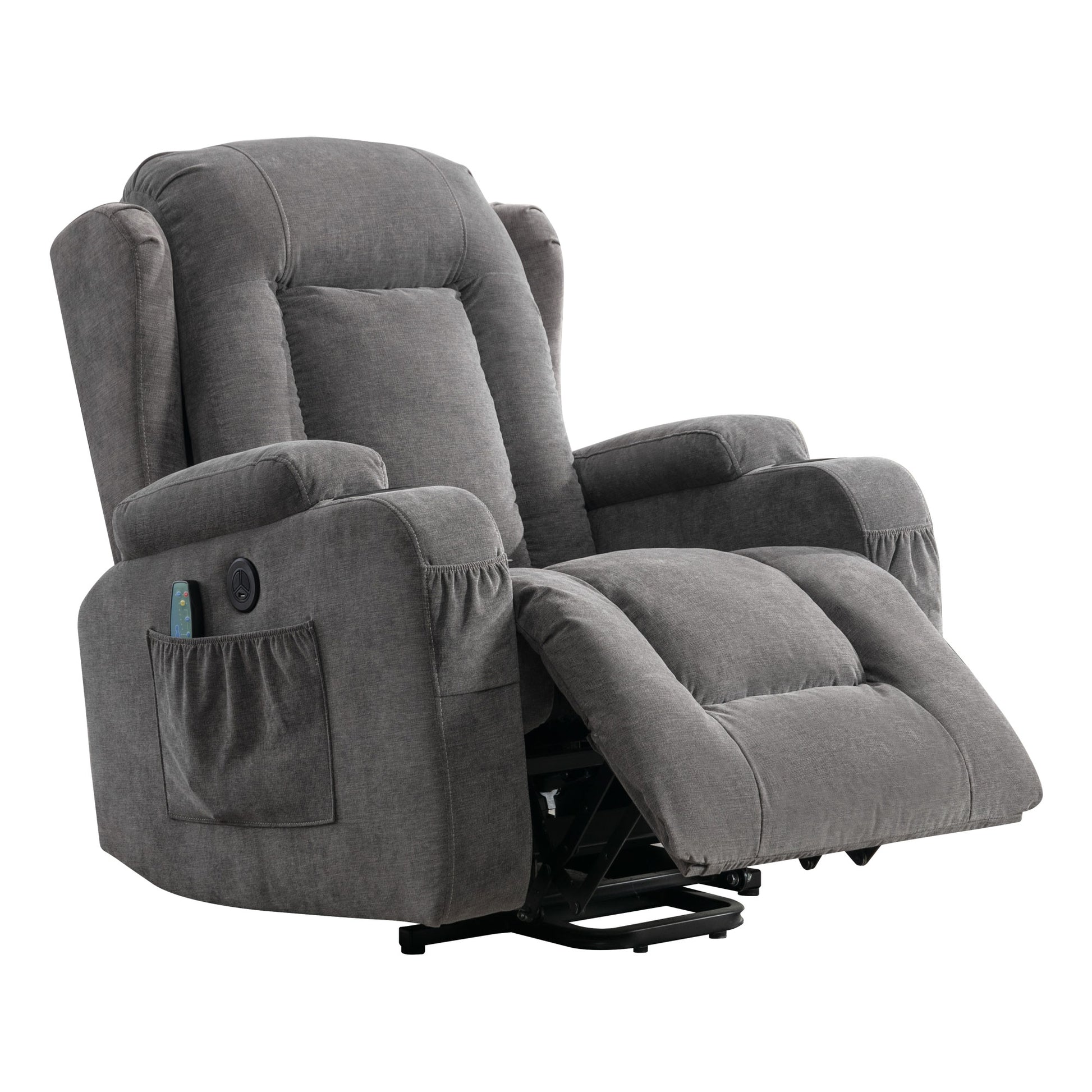 Power Lift Recliner Chair Recliners For Elderly With Heat And Massage Recliner Chair For Living Room With Infinite Position And Side Pocket,Usb Charge Port Grey Grey Power Push Button Soft Heavy Duty Cotton Wood Metal