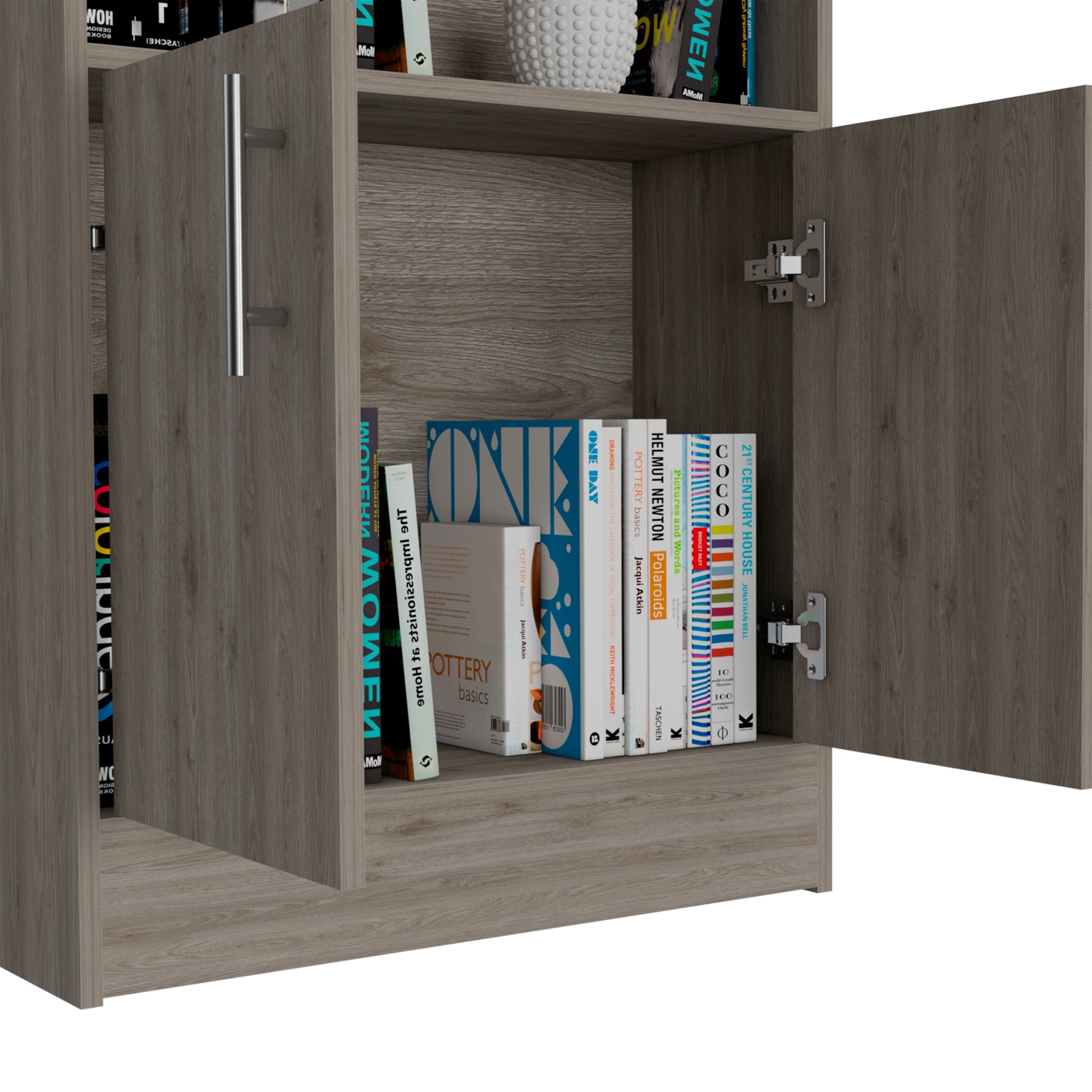 Durango Bookcase, Three Shelves, Double Door Cabinet Freestanding 3 4 Shelves Beige Primary Living Space Modern Mdf Engineered Wood