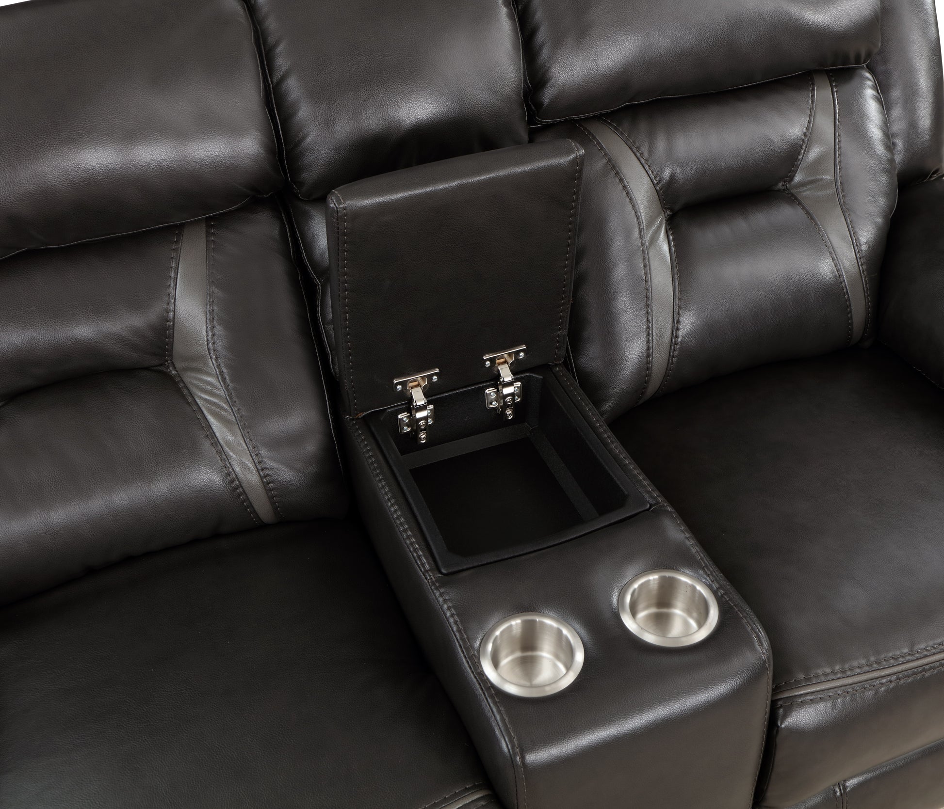 2Pc Power Reclining Sofa Set Modern Design Living Room Furniture Sofa And Loveseat With Center Console Dark Grayfaux Leather Upholstery Usb Ports Contemporary Home Dark Gray,Light Gray Faux Leather Wood Primary Living Space Contemporary,Modern,Ultra
