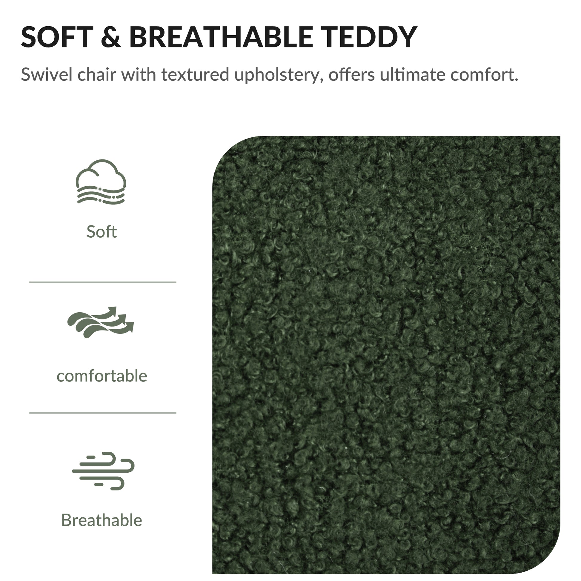 Swivel Accent Chair For Living Room, Sofa Chairs With Wood Base Side, Comfy Swivel Accent Chair With Wide Upholstered, For Living Room Green Dark Green Teddy