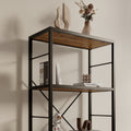 Dfw Bookshelves And Bookcases,29.52Inch Wide Shelf 4 Tier Ladder Shelf 110Lbs Shelf Vintage Industrial Style Bookcase For Bedroom Living Room Home, Vintage Brown 4 Black Vintage Brown Ladder Primary