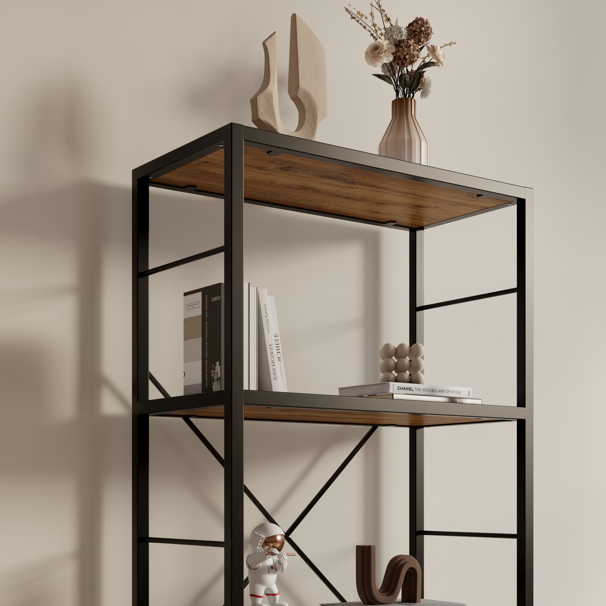 Dfw Bookshelves And Bookcases,29.52Inch Wide Shelf 4 Tier Ladder Shelf 110Lbs Shelf Vintage Industrial Style Bookcase For Bedroom Living Room Home, Vintage Brown 4 Black Vintage Brown Ladder Primary