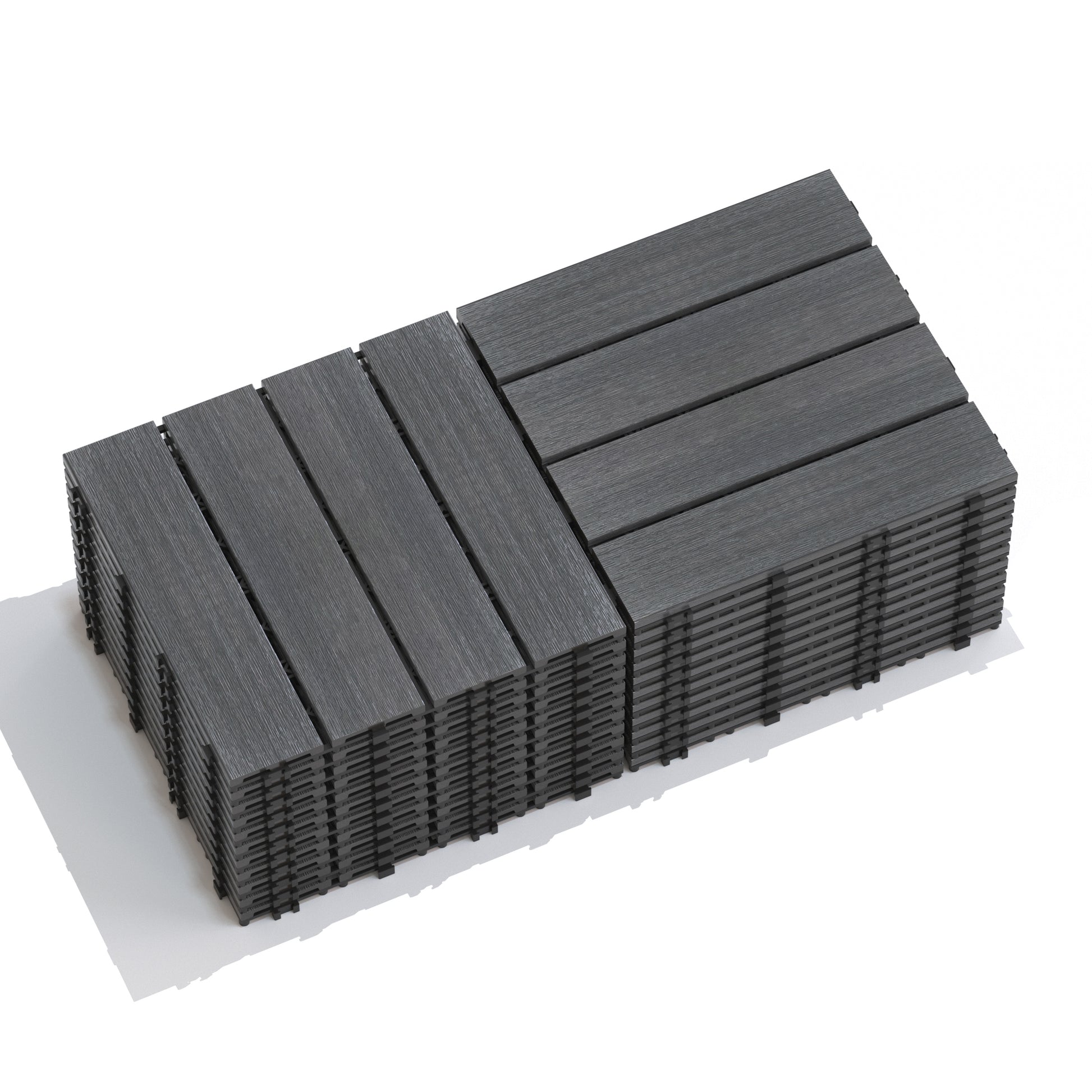 Patio Floor Tiles Pack Of 22 Wpc Wood Plastic Composite Patio Deck Tiles Diy Interlocking Decking Tiles, Quick Deck Floor Tile, Court Tile, Water Resistant Indoor Outdoor 11.8" Ash Dark Gray Plastic