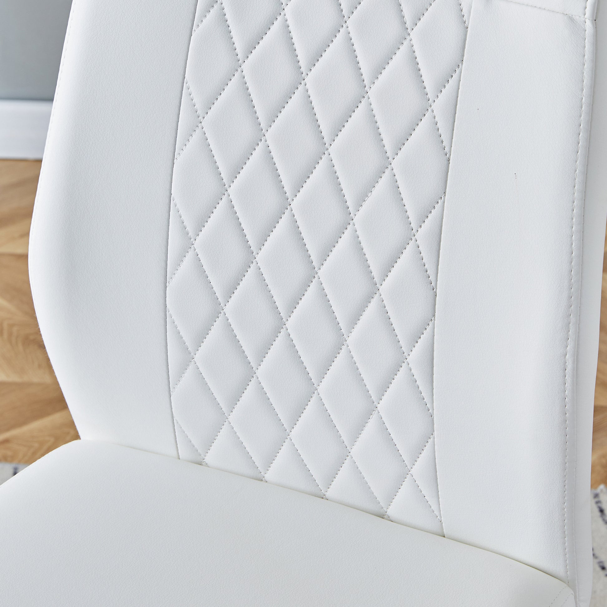 Table And Chair Set.Modern Rectangular Glass Dining Table With A Tempered Glass Tabletop And Silver Metal Legs, Paired With Multiple Chairs Designed With Pu Cushions And Silver Metal Legs. Silver White Seats 6 Tempered Glass