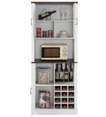 76 Inch Tall Farmhouse Kitchen Faux Rattan Wine Cabinet, Kitchen Bar Cabinet With Square Compartments And Shelves, Large Wooden Faux Rattan Storage Cabinet With Barn Doors And Microwave Shelves White Walnut Particle Board Mdf