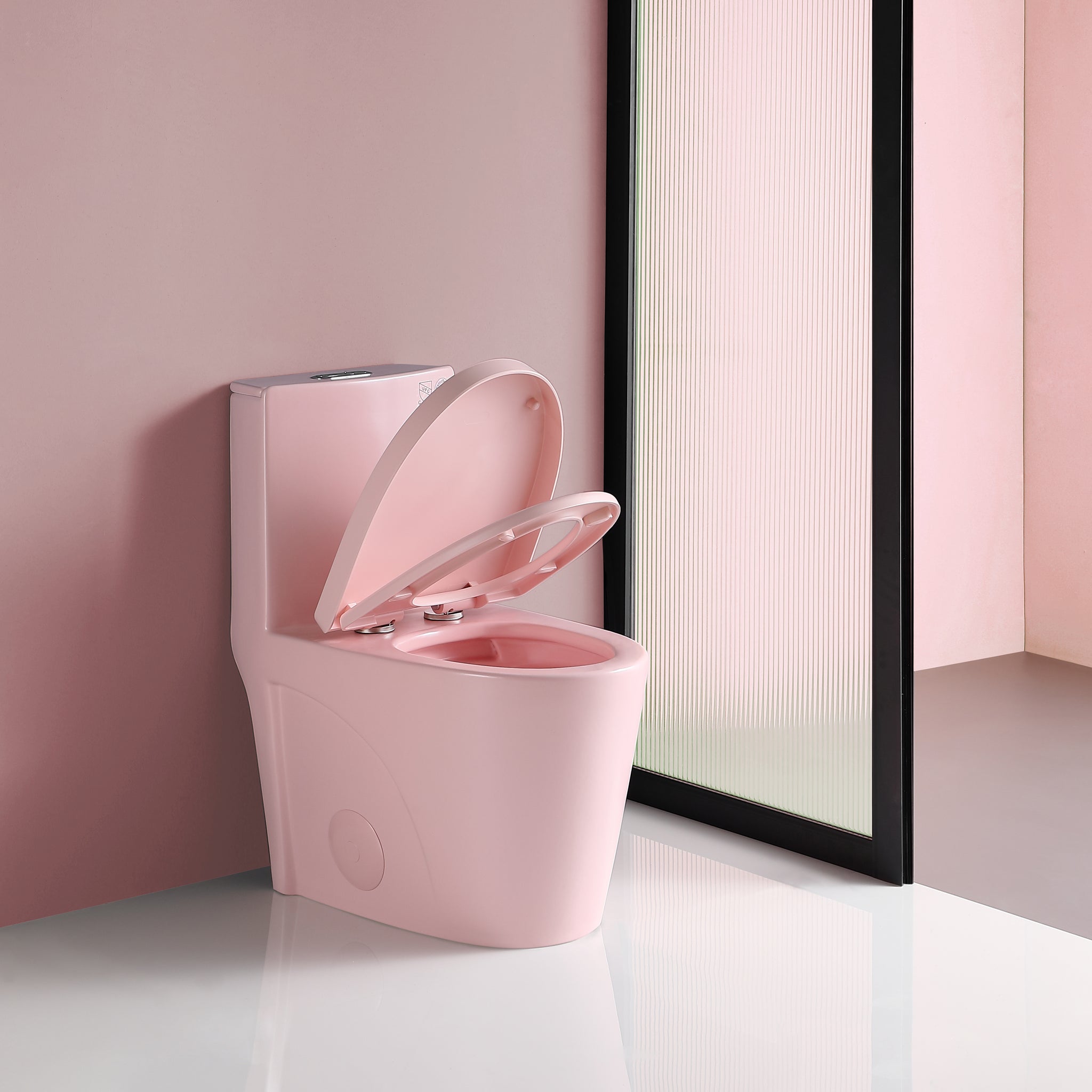 1.1 1.60 Gpf Dual Flush One Piece Toilet, Water Saving Elongated Comfort Height Floor Mounted, Soft Close 1000 Gram Map Flushing Score Toilet, Rose 23T01 Rs Rose Pink Ceramic