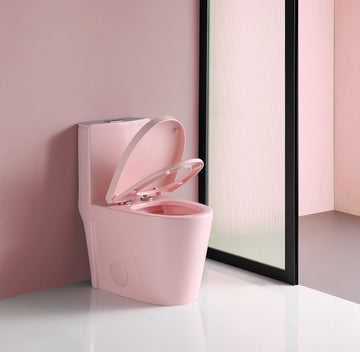 1.1 1.60 Gpf Dual Flush One Piece Toilet, Water Saving Elongated Comfort Height Floor Mounted, Soft Close 1000 Gram Map Flushing Score Toilet, Rose 23T01 Rs Rose Pink Ceramic