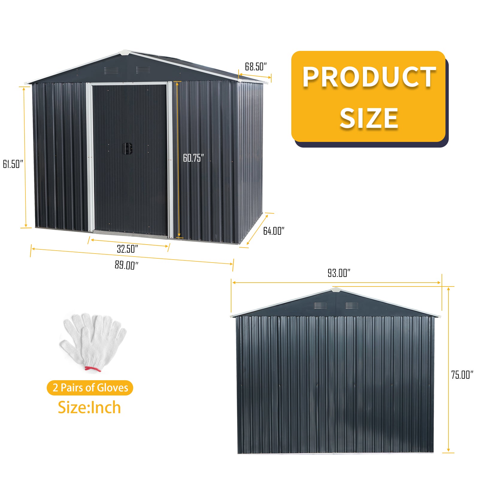 8Ft X 6Ft Outdoor Metal Storage Shed With Floor Base,Black Black Iron