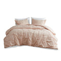 3 Piece Elastic Embroidered Cotton Duvet Cover Set King Pink Cotton