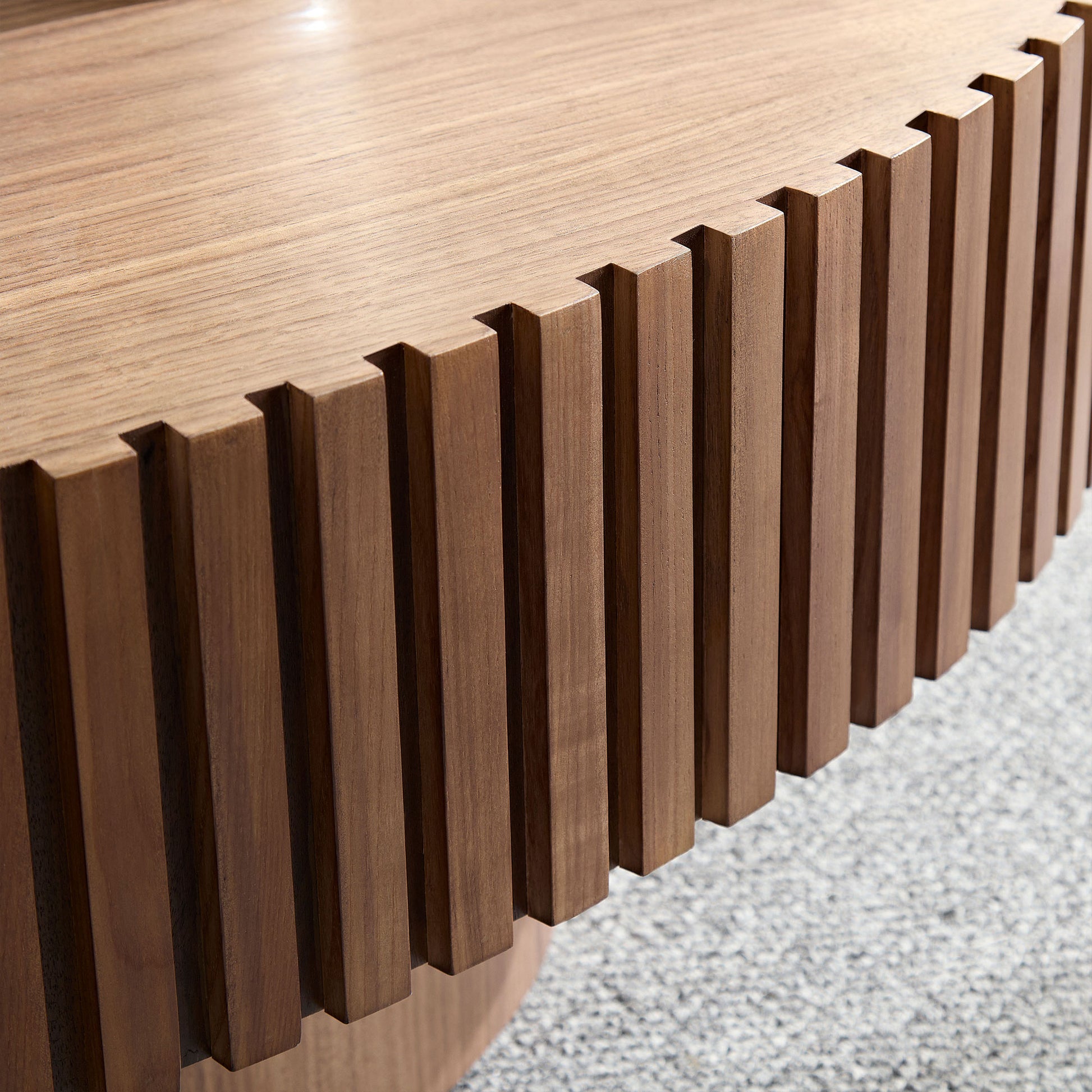 Modern Handcraft Drum Coffee Table Length 43.7 Inch Ellipse Coffee Table For Living Room,Oval Small Coffee Table With Sturdy Pedestal,Walnut Mdf Walnut Mdf