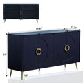 Modern Lacquered 4 Door Wooden Cabinet Sideboard Buffet Server Cabinet Storage Cabinet, For Living Room, Entryway, Hallway, Office, Kitchen And Dining Room, Navy Blue Lacquered Navy Blue Adjustable Shelves Engineered Wood