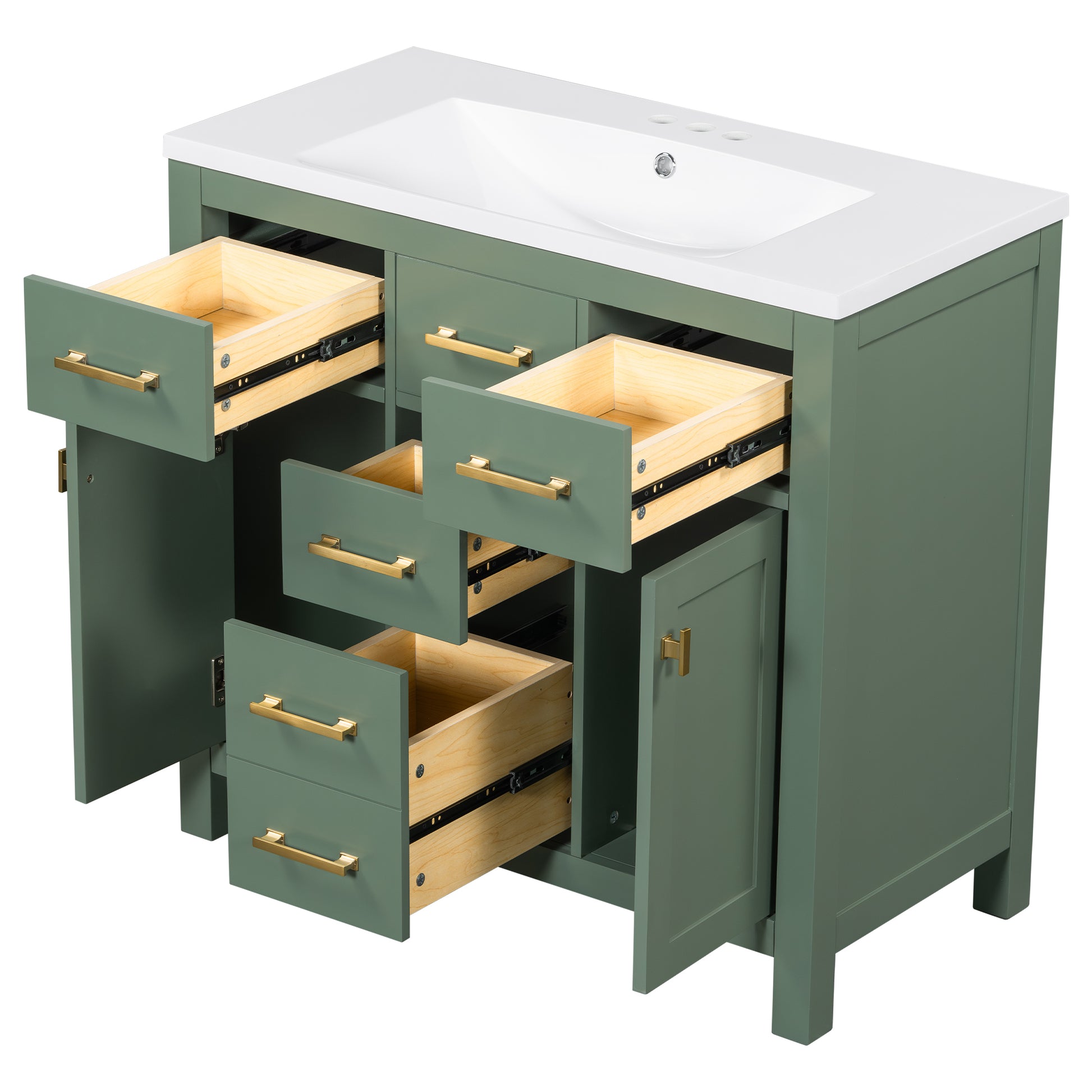 36'' Bathroon Vanity With Resin Sink Combo Set, Modern Freestanding Single Bathroom Cabinet With 4 Drawers & 2 Cabinets,Storage Cabinet For Bathroom, Solid Wood Frame Vanity Set Same As Sw000130Aaf