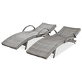 K&K 80'' Outdoor Wicker Chaise Lounge Chairs Set Of 2, Patio Rattan Reclining Chair Pull Out Side Table Adjustable Backrest Ergonomic Wave Design Pool Sunbathing Recliners, Grey No Lounge Grey Seats