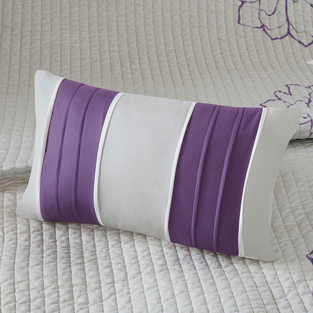 6 Piece Printed Cotton Quilt Set With Throw Pillows Taupe Grey Purple King Cal King King Purple Cotton