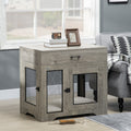 Pawhut Dog Crate Furniture With Soft Water Resistant Cushion, Dog Crate End Table With Drawer, Puppy Crate For Small Dogs Indoor With 2 Doors, Grey Grey Mdf