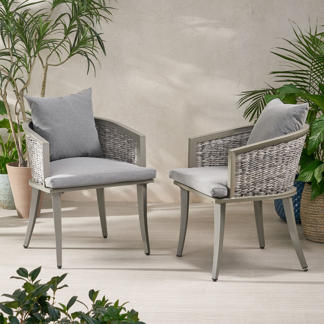 Pebble Chair Grey Pe Rattan Iron Waterproof Fabric