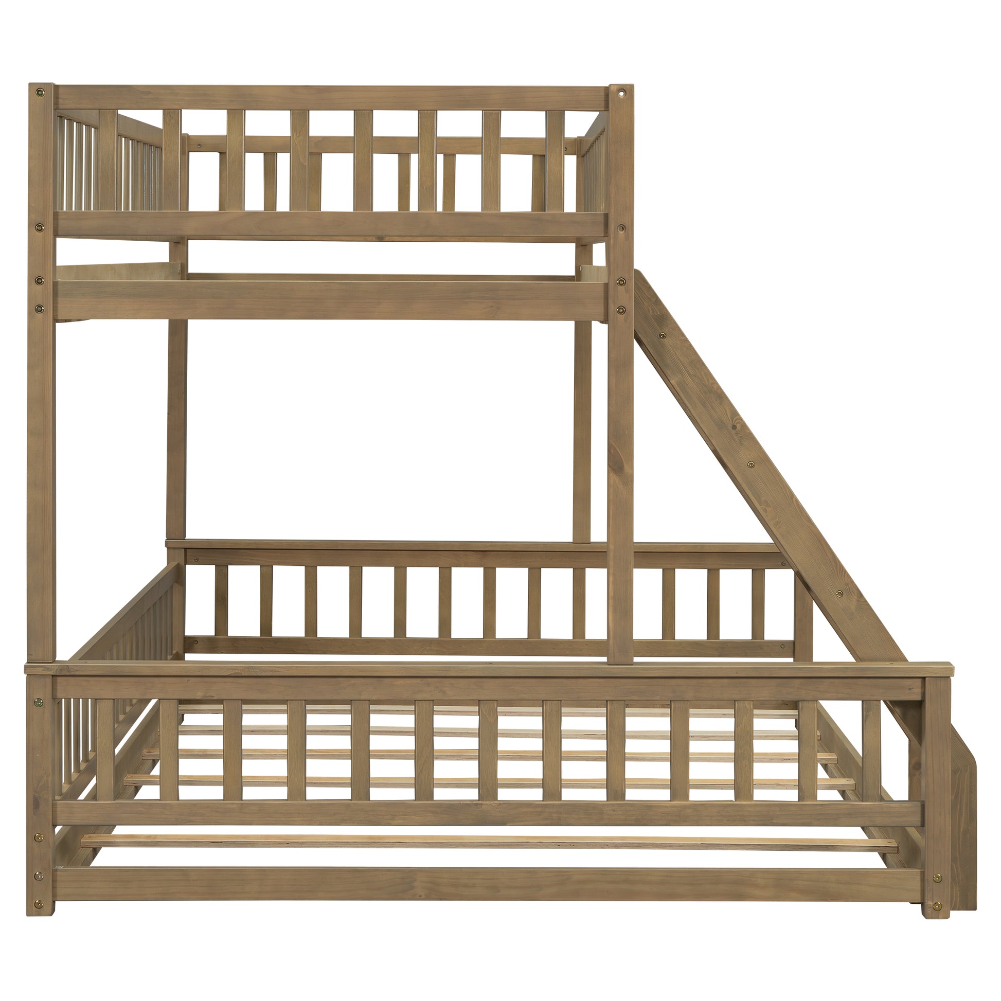 Twin Xl Over Queen Bunk Bed With Ladder And Guardrails, Walnut Expected Arrival Time: 10.27 Box Spring Not Required Twin Xl Walnut Wood Bunk Solid Wood Mdf