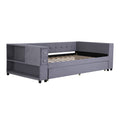 Twin Upholstered Bed With Storage And Twin Trundle, Usb Charging Ports, French Velvet, Gray Twin Gray Velvet