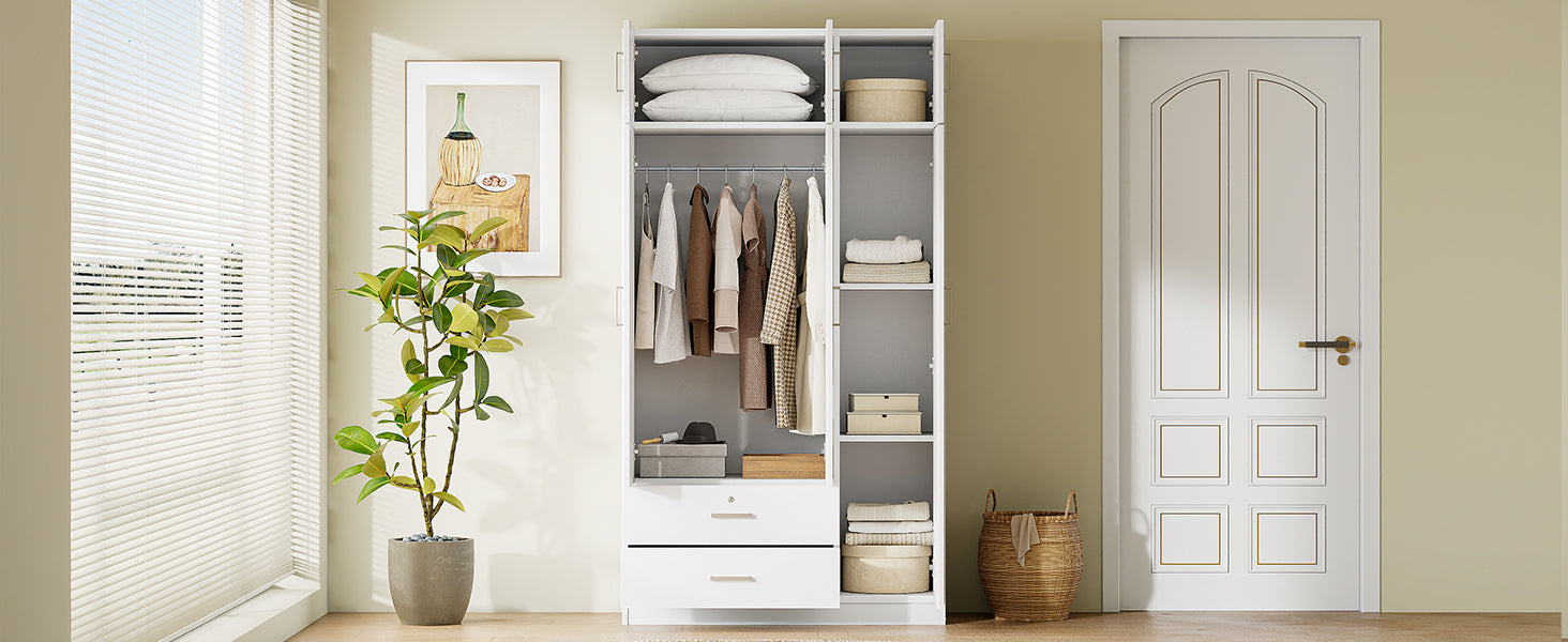 3 Door Mirror Wardrobe With 2 Drawers And Top Cabinet,White White Particle Board