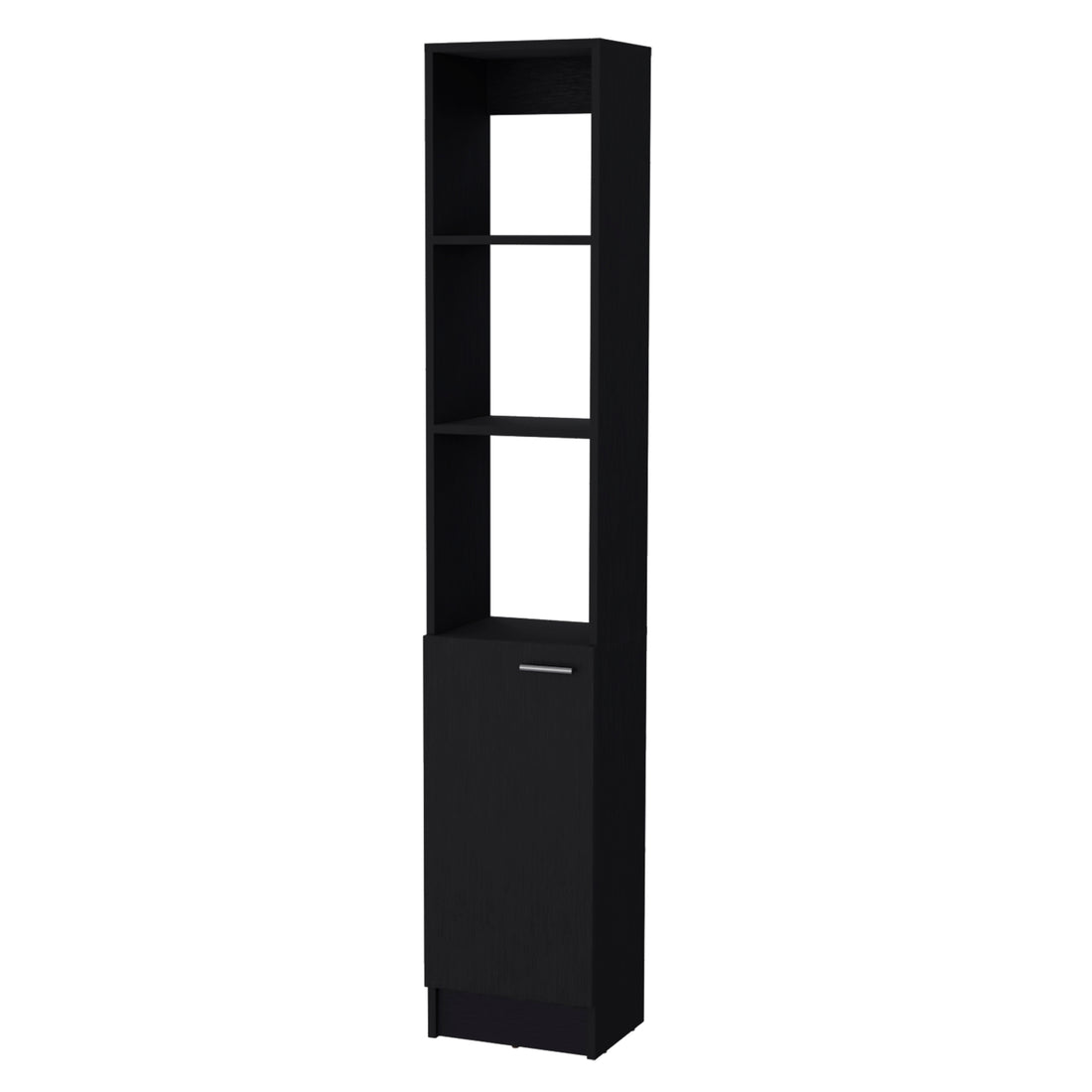 Brenda Linen Cabinet With 1 Door, 3 Open Shelves Black 1 5 60 In & Above Bathroom 10 15 Inches Particle Board Engineered Wood