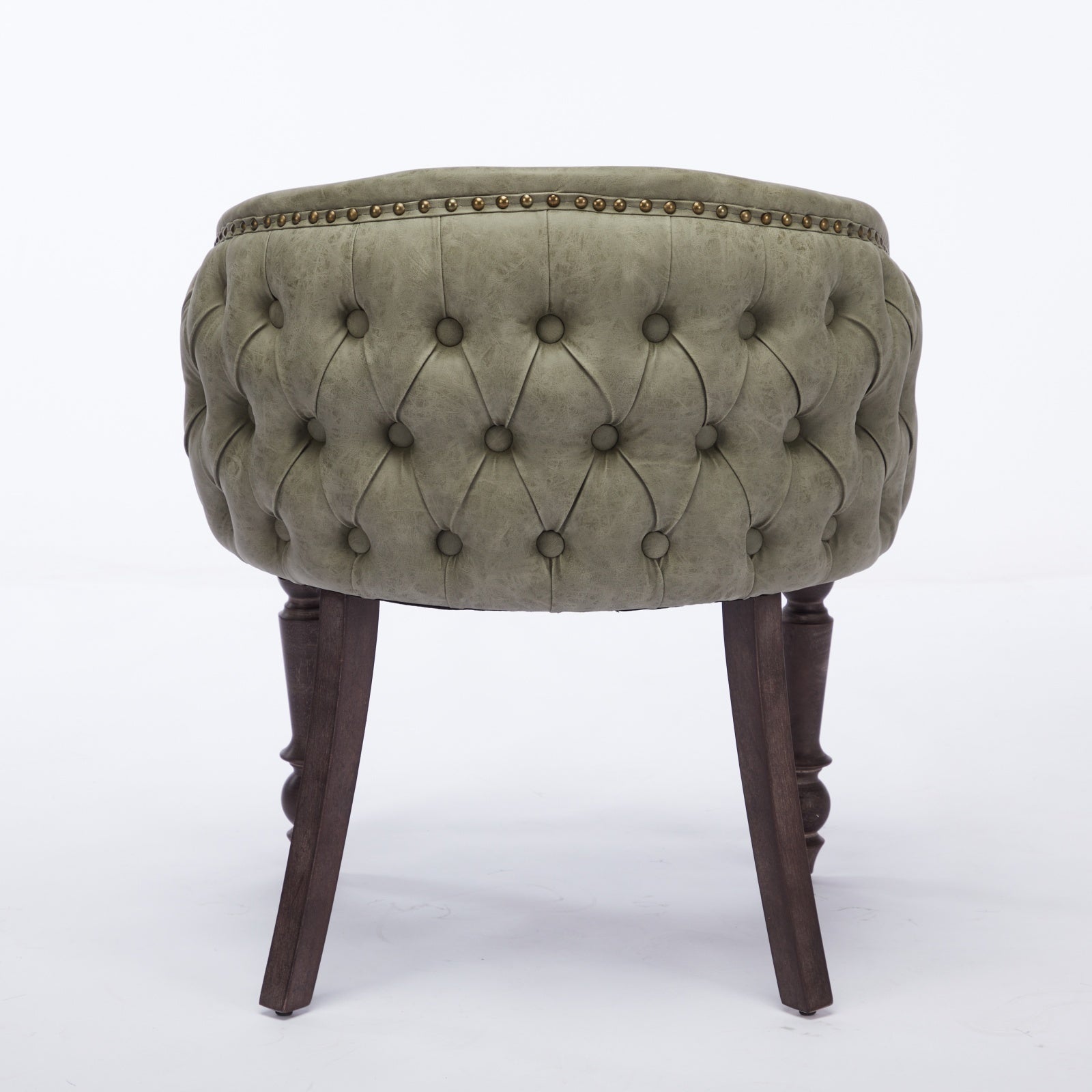 Hand Pulled Buckle Decoration Pu Dining Chair,Accent Leisure Chair, Mid Century Modern Arm Chair With Solid Wood Armrests And Legs, 1 Seat Cushioned Sofa For Living Room Bedroom,Olive Green Color Olive Green Primary Living Space American Design