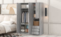 2 Doors Wooden Wardrobe Storage For Bedroom, With Shelves And 3 Drawers, Gray Gray Particle Board