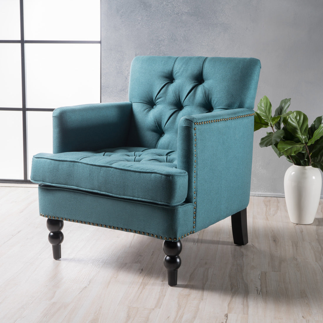 Harrison Tufted Club Chair Teal Fabric