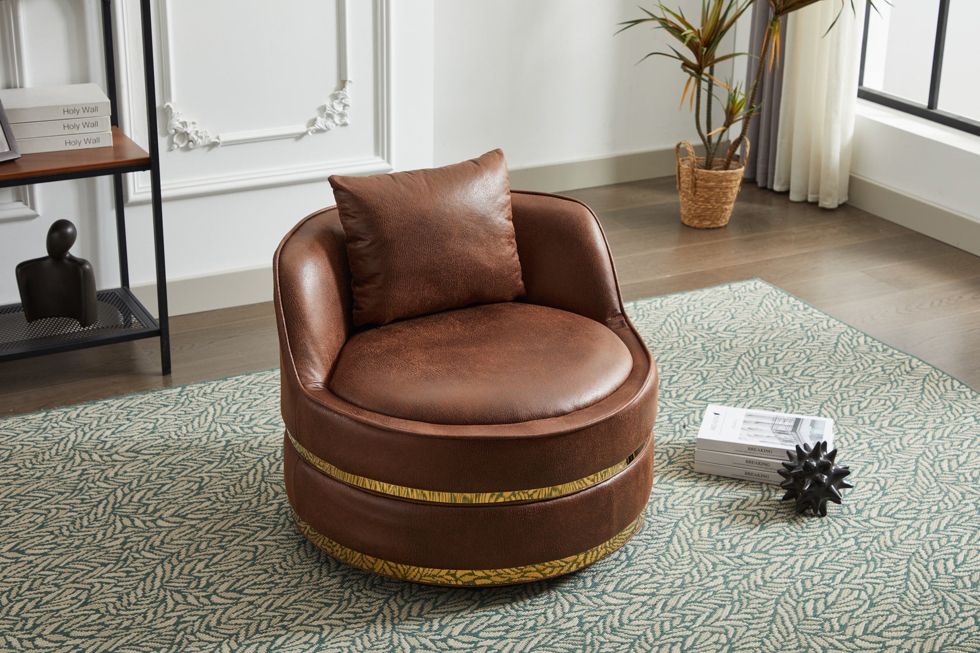 Swivel Chair, 360 Swivel Accent Chair, Barrel Chair For Living Room Bedroom Brown Fabric