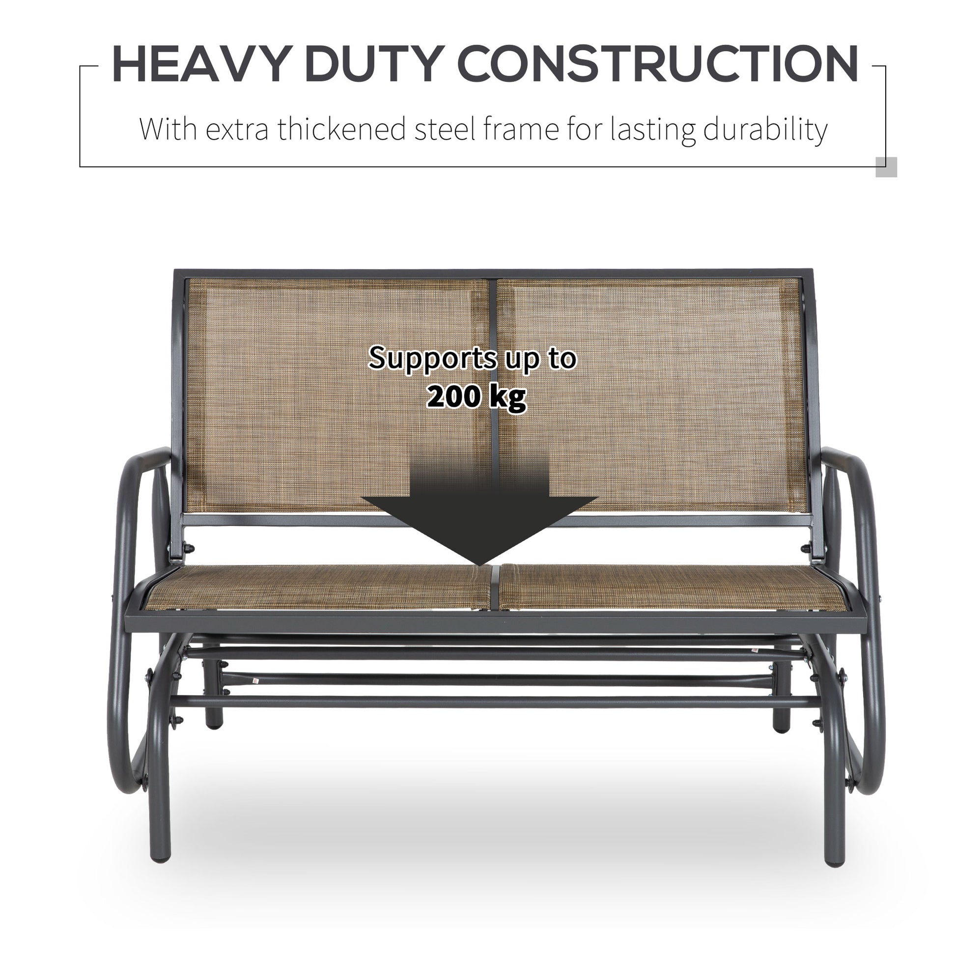 Outsunny 2 Person Outdoor Glider Bench, Patio Double Swing Rocking Chair Loveseat W Powder Coated Steel Frame For Backyard Garden Porch, Light Mixed Brown Brown Steel