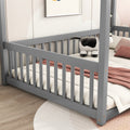 Full Size Canopy Frame Floor Bed With Fence, Guardrails,Grey Full Grey American Design Pine