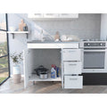 Base Double Door Cabinet, Three Drawers, White White Solid Wood Mdf Engineered Wood