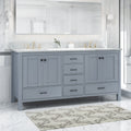 73'' Bathroom Vanity With Marble Top & Double Ceramic Sinks, 4 Doors, 6 Drawers, Grey Grey Plywood