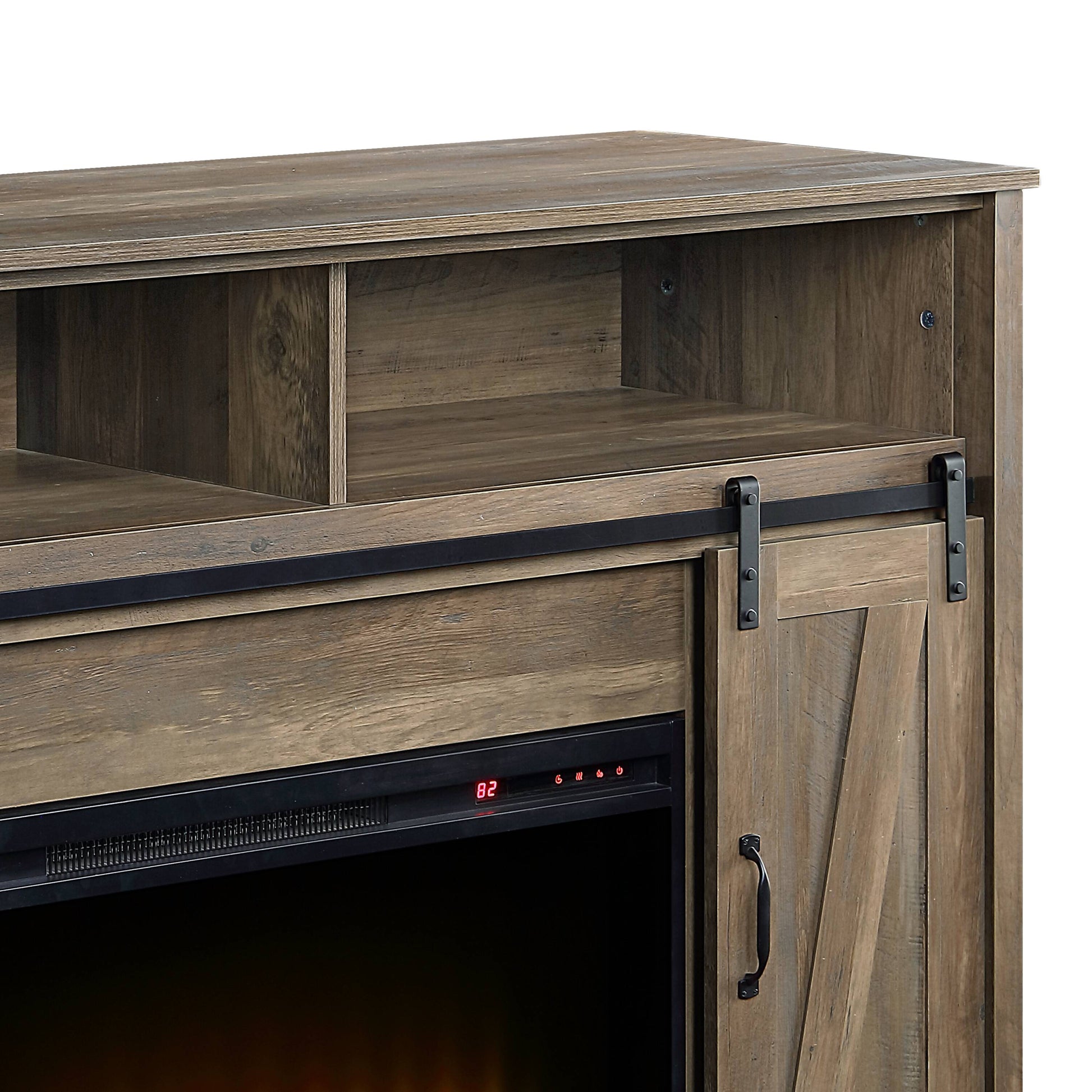 Rustic Oak 2 Door Fireplace With 2 Shelves Electric Rustic Primary Living Space Farmhouse,Rustic No Freestanding Paper Composite Electric