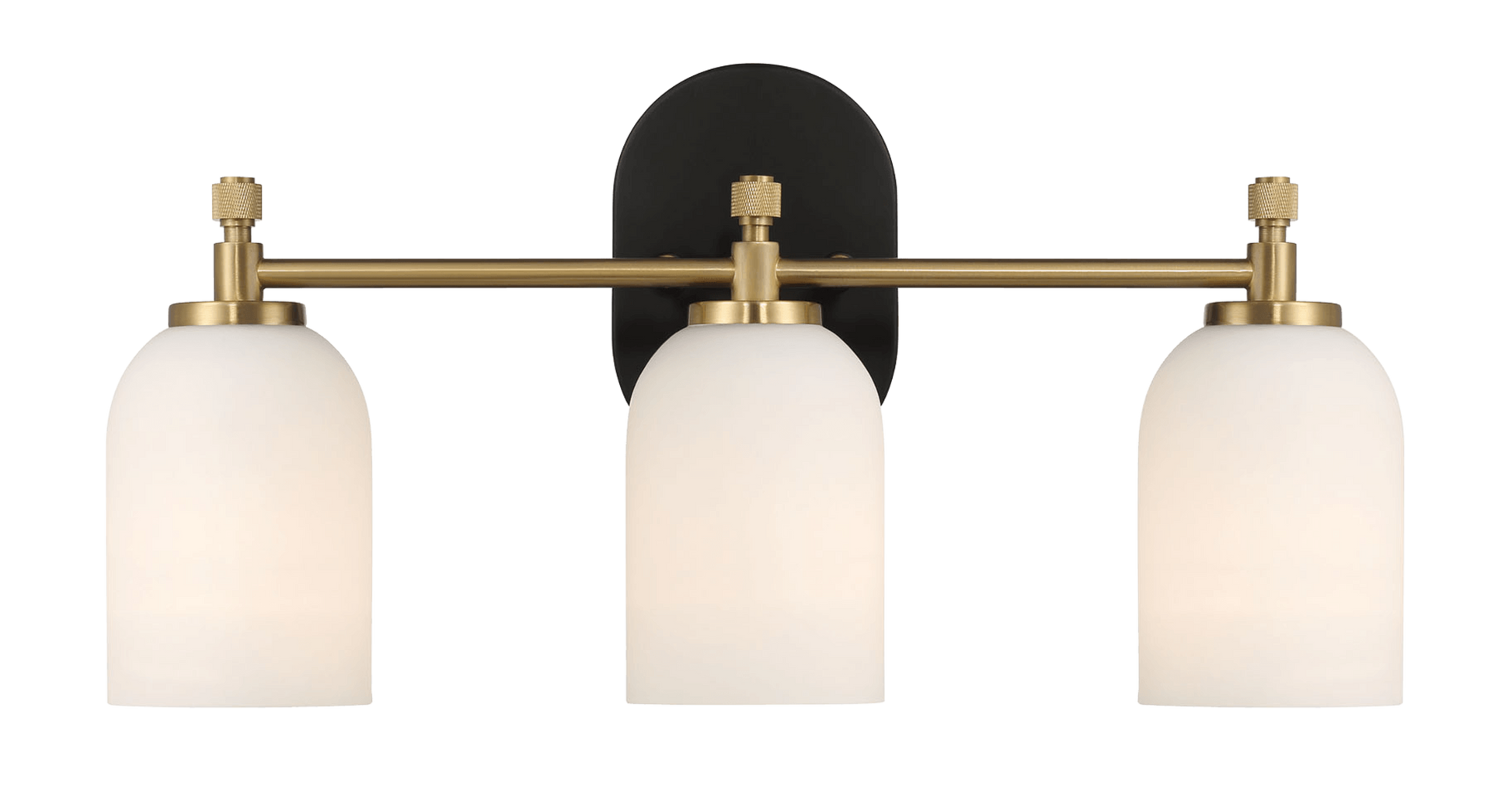 Meadows Three Lights Vanity Brushed Gold Bathroom Wall Light For Bathroom Over Mirror 20.5"W 10.125"H 5.5"E With White Frosted Glass Black,Gold,White Glass,Metal